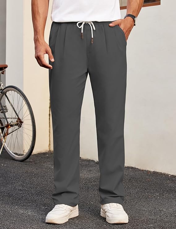 COOFANDY Men's Casual Chino Pants Relaxed Fit Drawstring Elastic Waist Lightweight Pant Twill Pleated Trousers