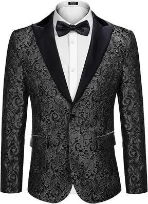 COOFANDY Mens Floral Tuxedo One Button Luxury Shiny Blazer Dinner Party Prom Wedding Suit Jacket
