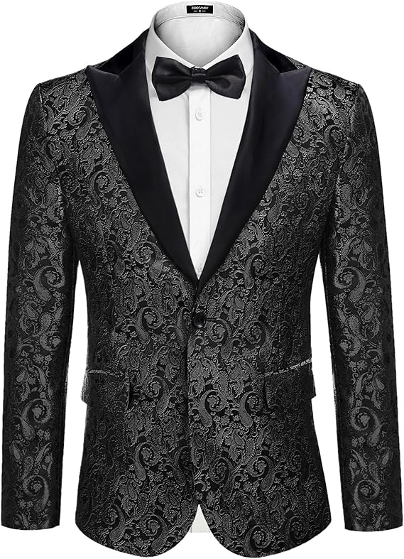 COOFANDY Mens Floral Tuxedo One Button Luxury Shiny Blazer Dinner Party Prom Wedding Suit Jacket