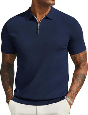 COOFANDY Mens Textured Knit Polo Shirts Zipper Polo Shirts Short Sleeve Casual Lightweight Golf Shirt