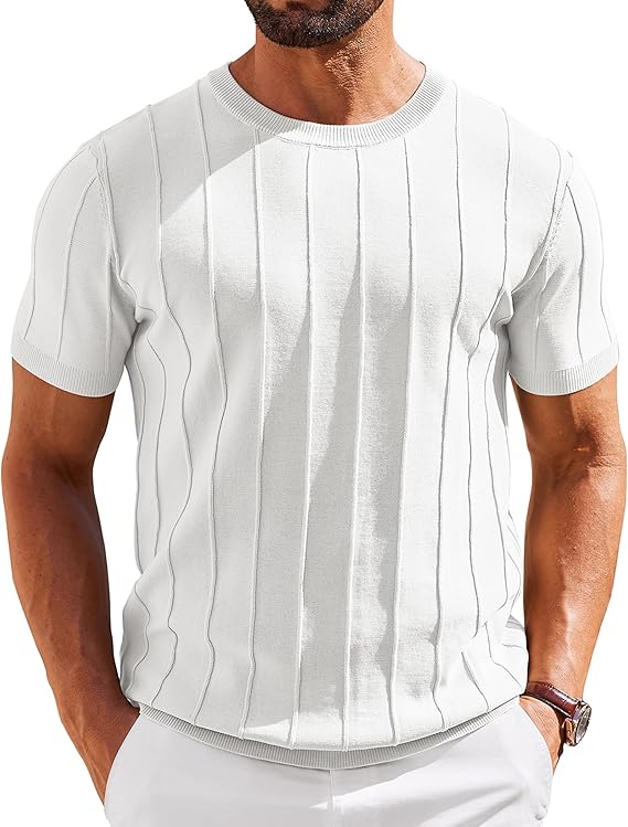COOFANDY T-Shirts Short Sleeve Knit Sweater Shirt Crewneck