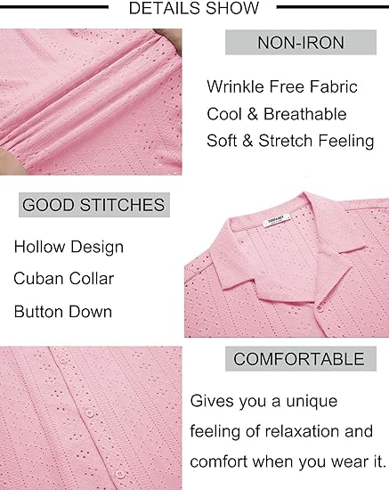 COOFANDY Mens Beach Shirt Short Sleeve Button Down Shirts Casual Cuban Collared Summer Vacation Tropical Shirts