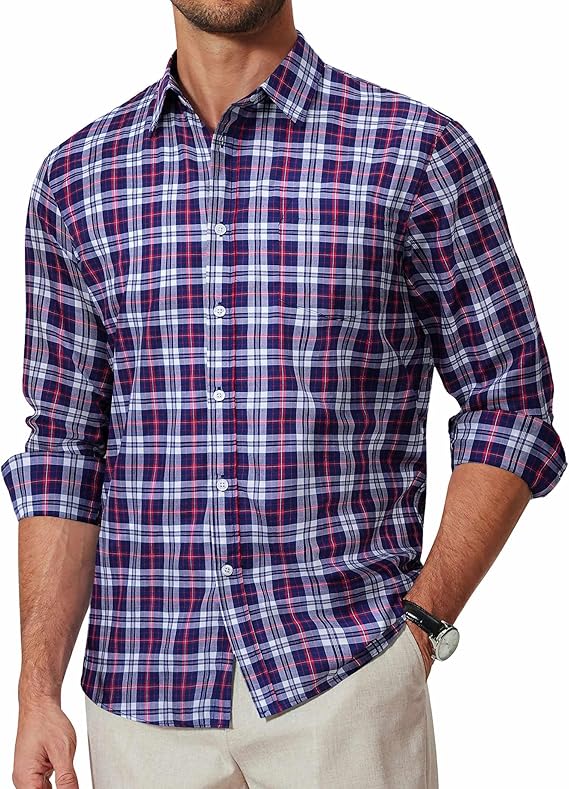 COOFANDY Men's Plaid Button Down Shirt Cotton Long Sleeves Dress Shirt Wrinkle Free Casual Gingham Shirt