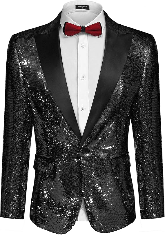 COOFANDY Mens Sequin Blazer Tuxedo Party Prom Wedding Tuxedo One Button Jacket