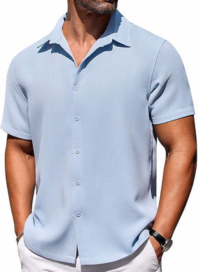 COOFANDY Mens Short Sleeve Button Down Shirts Waffle Shirt Casual Beach Summer Shirts Wrinkle Free Vacation Shirts