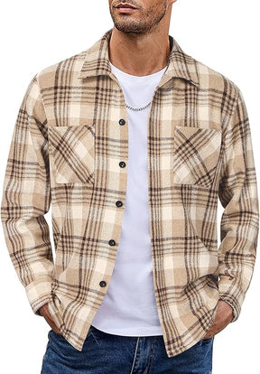 COOFANDY Men's Flannel Shirts Casual Button Down Plaid Shirt Jacket Long Sleeve Fleece Shacket with Pockets
