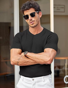 COOFANDY Men's T- Shirts Casual Short Sleeve Crewneck Shirts Solid Textured Knit Pullover Tees