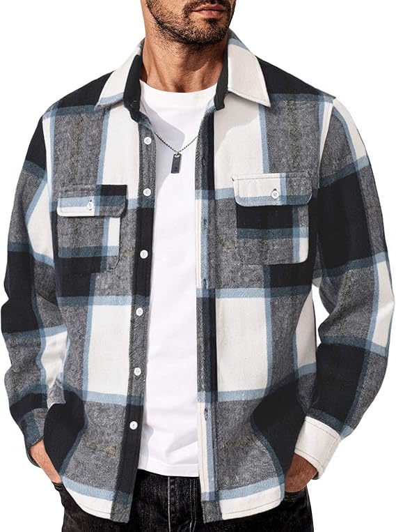 COOFANDY Men's Flannel Shirts Long Sleeve Cotton Plaid Shirt Jacket Casual Button Down Shirt with Pockets