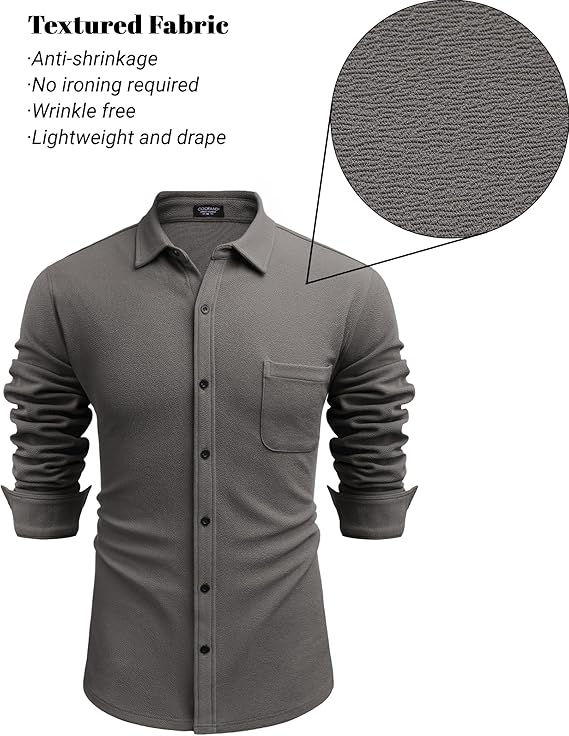 COOFANDY Men's Lightweight Shirt Shacket Long Sleeve Textured Button Down Shirts Casual Jacket