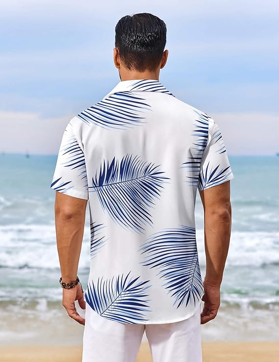 COOFANDY Men's Hawaiian Shirt Short Sleeve Floral Button Down Shirts Tropical Vacation Beach Shirts with Pocket