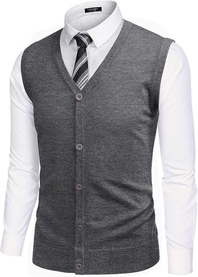 COOFANDY Men's Sweater Vest V Neck Casual Sleeveless Knitted Button Cardigan Vest
