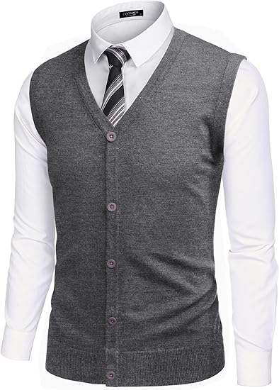 COOFANDY Men's Sweater Vest V Neck Casual Sleeveless Knitted Button Cardigan Vest