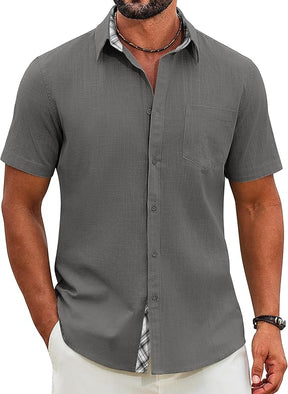 COOFANDY Men's Button Down Shirts Short Sleeve Casual Cotton Shirts Summer Beach Wedding Shirt with Pocket