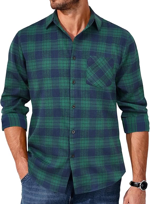 COOFANDY Men's Flannel Shirts Long Sleeve Button Down Plaid Shirt Lightweight Shirt