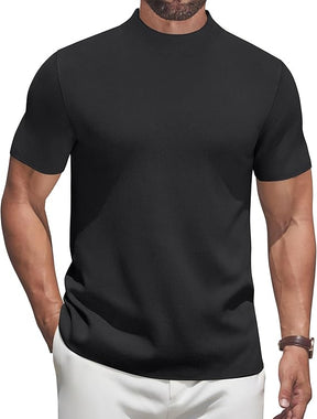 COOFANDY Men's Mock Turtleneck Sweater Short Sleeve Casual Knitted T-Shirts Thermal Tops Solid Basic Tee