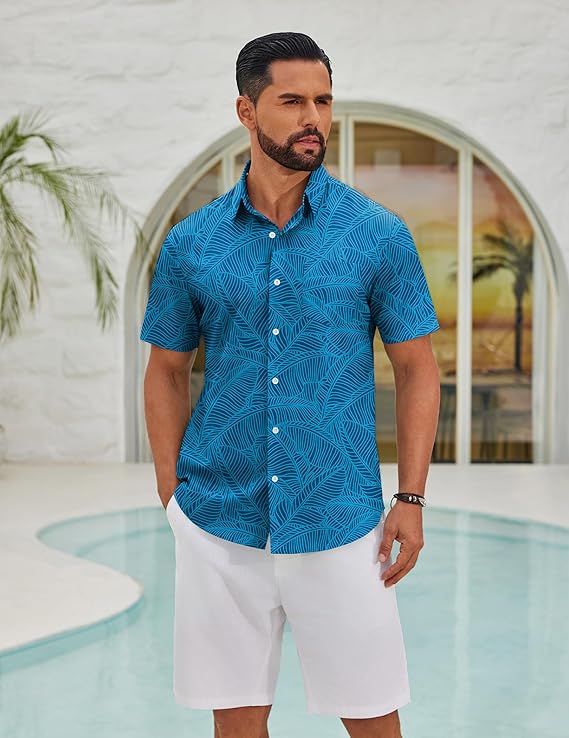 COOFANDY Mens Hawaiian Shirts Short Sleeve Button Down Aloha Shirts Summer Vacation Beach Shirts