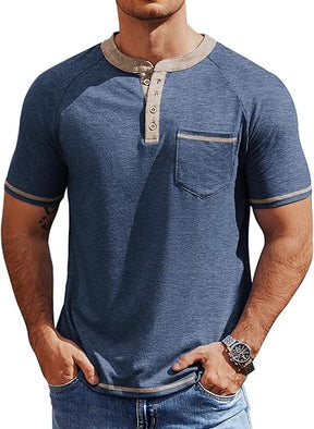 COOFANDY Mens Henley Shirts Short Sleeve Casual Button T-Shirts Basic Tee Shirts Summer Vintage T Shirts with Pocket