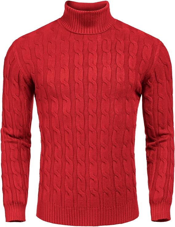 COOFANDY Men's Slim Fit Turtleneck Sweater Casual Twisted Knitted Pullover Sweaters