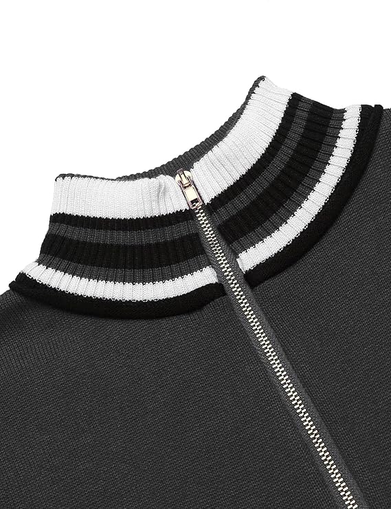 COOFANDY Men's Quarter Zip Pullover Sweater Casual Slim Fit Striped Polo Sweaters