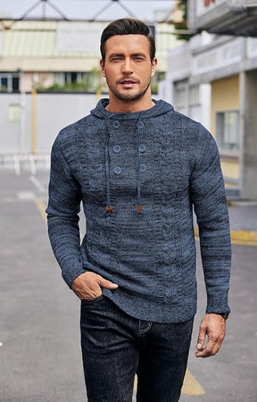 COOFANDY Men's Knitted Hoodies Pullover Casual Long Sleeve Turtleneck Sweaters