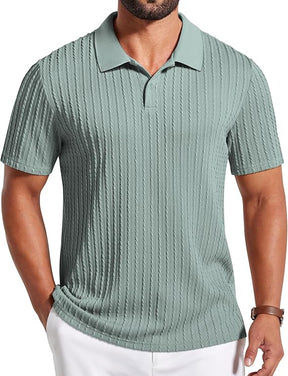 COOFANDY Mens Polo Shirt Textured Knit Button Casual Short Sleeve Summer Vacation Beach Stretchy Golf Shirts