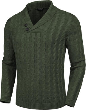 COOFANDY Men's Shawl Collar Pullover Sweater Slim Fit Casual Button Cable Knit Sweaters
