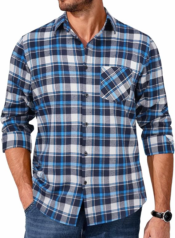 COOFANDY Men's Flannel Shirts Long Sleeve Button Down Plaid Shirt Lightweight Shirt