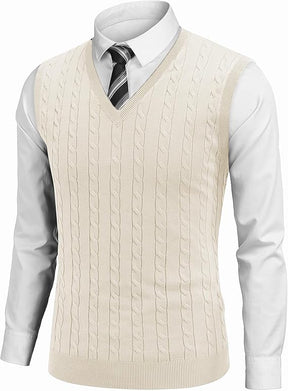 COOFANDY Men's Sweater Vest V Neck Slim Fit Cable Knitted Sleeveless Pullover Sweater