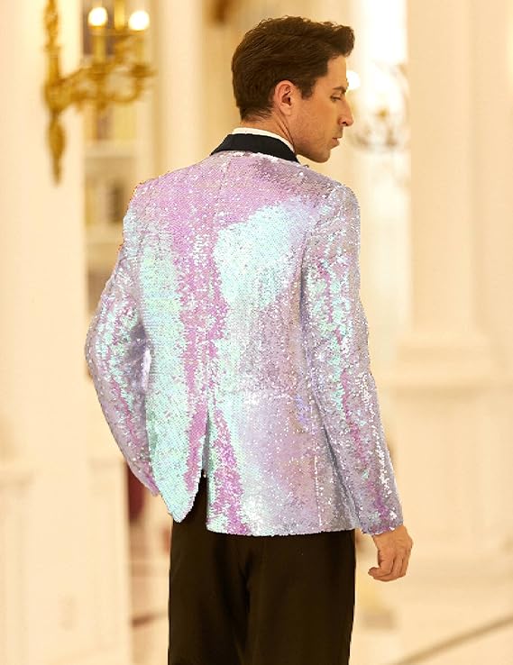 COOFANDY Men's Shiny Sequin Blazer Irish Holiday Party Prom Dinner One Button Suit Jacket