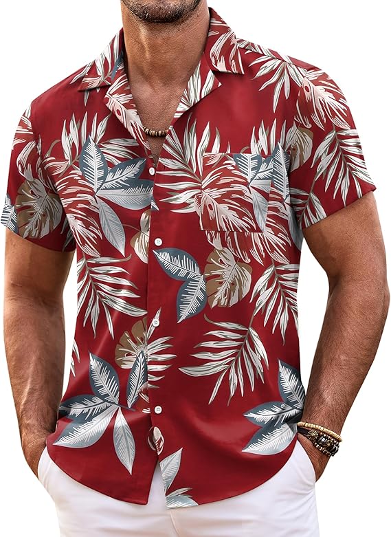 COOFANDY Hawaiian Shirt Short Sleeve Button Down Shirts Camp Collar Shirt