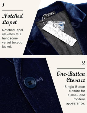 COOFANDY Men's Velvet Blazer Notched Lapel Velour Suit Jacket One Button Tuxedo Jackets for Wedding Prom Party Dinner
