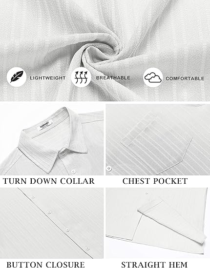 COOFANDY Men's Short Sleeve Casual Button Down Shirts Textured Summer Beach Shirt with Pocket