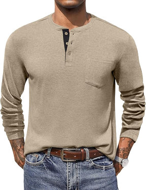 COOFANDY Men Long Sleeve Henley T-Shirs Casual Basic Lightweight Fashion Shirts Soild Tees with Pockets
