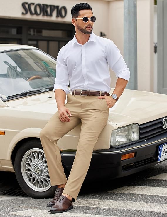 COOFANDY Mens Casual Chino Pants Elastic Waist Lightweight Trousers Classic-Fit Business Dress Pants with Pockets