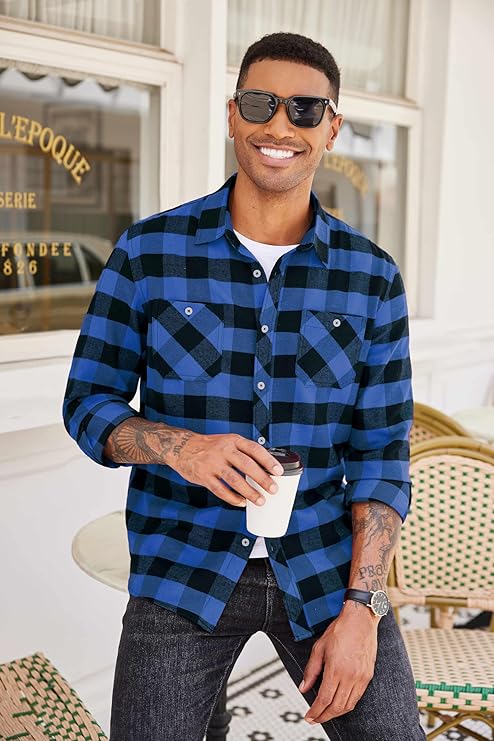 COOFANDY Flannel Plaid Shirts Long Sleeve Button Down Shirt