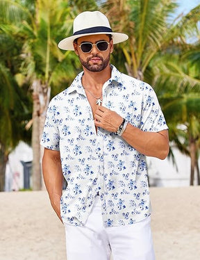 COOFANDY Mens Hawaiian Shirts Short Sleeve Tropical Button Down Shirts Floral Summer Beach Shirt