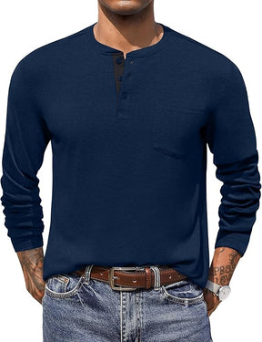 COOFANDY Men Long Sleeve Henley T-Shirs Casual Basic Lightweight Fashion Shirts Soild Tees with Pockets