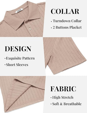 COOFANDY Mens Polo Shirt Textured Knit Button Casual Short Sleeve Summer Vacation Beach Stretchy Golf Shirts