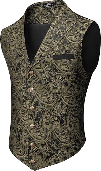 COOFANDY Mens Suit Vest Paisley Floral Victorian Vests Gothic Steampunk Formal Waistcoat Tuxedo Vests with Notched Lapels