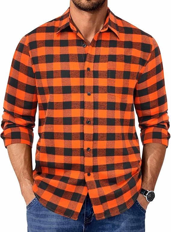 COOFANDY Men's Casual Long Sleeve Button Up Plaid Flannel Shirt Jacket with Pocket