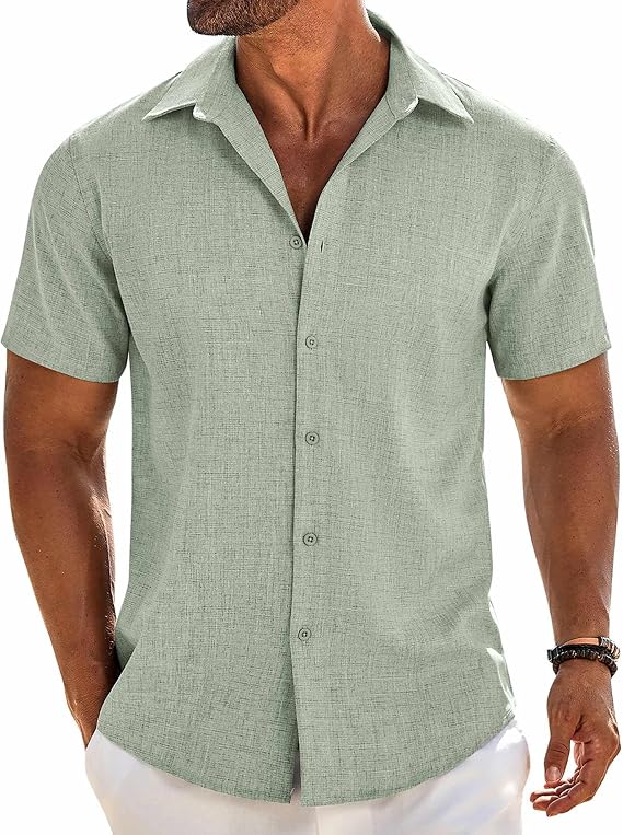 COOFANDY Button Down Shirt Short Sleeve Casual Shirts Linen Shirts
