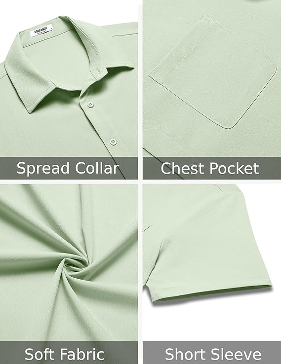 COOFANDY Men's Casual Short Sleeve Button Down Summer Beach Shirt Lightweight Textured Wrinkle Free Untucked Shirts