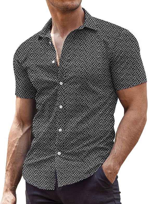 COOFANDY Men's Muscle Fit Dress Shirts Wrinkle-Free Short Sleeve