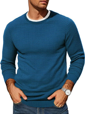 COOFANDY Mens Pullover Sweater Waffle Knit Crewneck Long Sleeve Dress Sweater
