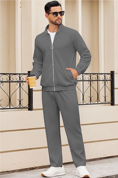 COOFANDY Mens 2 Piece Tracksuit Casual Sweatsuits Full Zip Track Suits Jogging Athletic Suit Sets