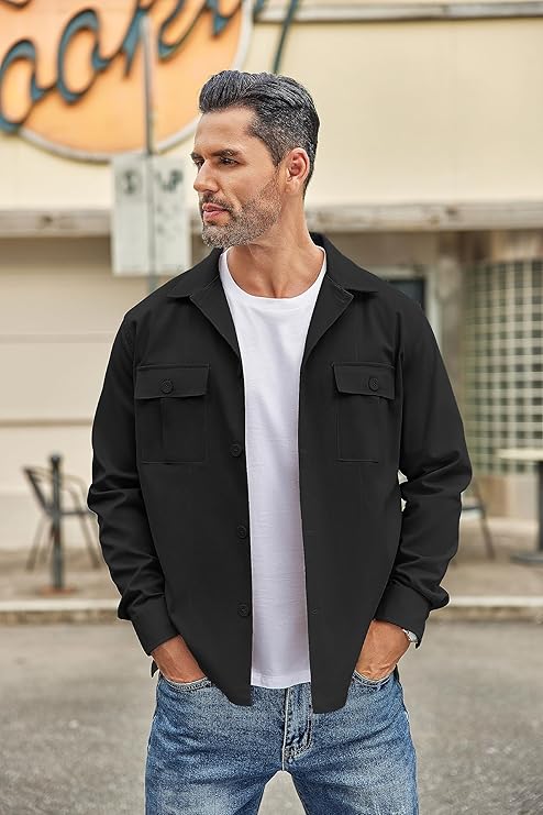 COOFANDY Mens Casual Shirt Jackets Cotton Linen Work Shacket Button Down Overshirt with Pockets