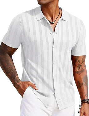 COOFANDY Men's Knit Polo Shirt Vintage Button Down Shirt Short Sleeve Hawaiian Shirt 2025 Summer Fashion Beach Shirts