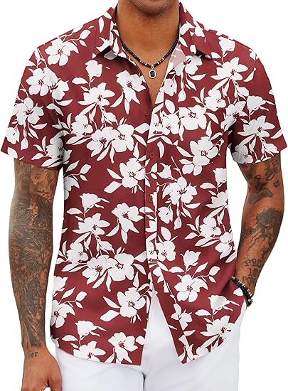 COOFANDY Mens Hawaiian Shirts Short Sleeve Tropical Button Down Shirts Floral Summer Beach Shirt