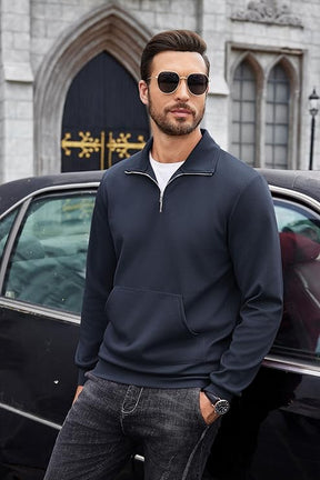 COOFANDY Mens Quarter Zip Pullover Mock Neck Sweatshirt Long Sleeve Sweater Polo Half Zip Pullover with Pocket