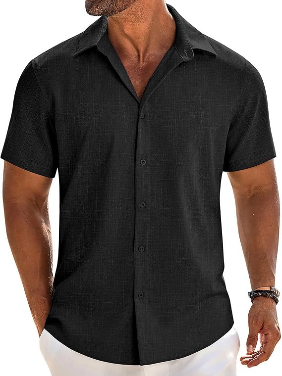 COOFANDY Button Down Shirt Short Sleeve Casual Shirts Linen Shirts